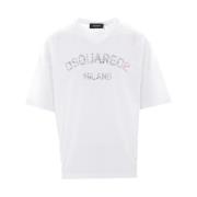 Wit Jersey Katoen Logo Print T-shirt Dsquared2 , White , Heren