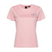 Logodetail ronde hals T-shirt Pinko , Pink , Dames