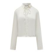 Glanzende Crop Shirt Ludovic de Saint Sernin , White , Dames