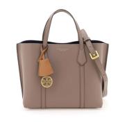 Winkel tas van generfd leer met logo Tory Burch , Beige , Dames