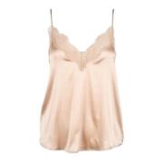 Zijden Mouwloze Top Pinko , Beige , Dames