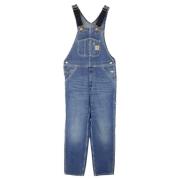 Blauwe Stone Washed Bib Overall Jeans Carhartt Wip , Blue , Heren