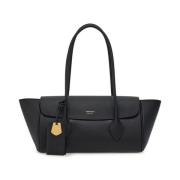 Logo Print Zwarte Leren Tote Tas Salvatore Ferragamo , Black , Dames