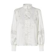 Feminine Satijnen Blouse met Kantdetails Cras , White , Dames