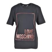 Katoenen T-shirt met Stijlvol Ontwerp Love Moschino , Black , Dames