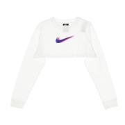 Korte Mouw Crop Top met Swoosh Print Nike , White , Dames