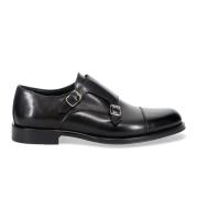 Zwarte Monk Strap Leren Schoenen Sangiorgio , Black , Heren