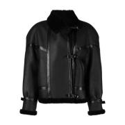 Shearling-gevoerde leren pilotenjas Saint Laurent , Black , Dames