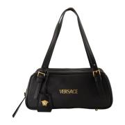 Zwarte leren bowlen tas Lente-Zomer 2025 Versace , Black , Dames