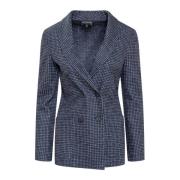 Blauw geruite double-breasted blazers Emporio Armani , Blue , Dames