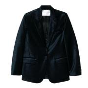 Navy Fluwelen Blazer met Knoopsluiting Forte Forte , Black , Dames