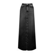 Zwarte Denim Hoge Taille Lange Rok Icon Denim , Black , Dames