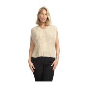 Beige Gebreid Vest met V-hals 2-Biz , Beige , Dames