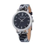 Zwarte Leren Quartz Analoog Horloge Police , Black , Dames