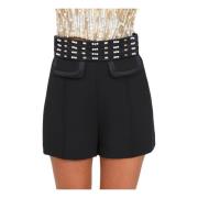 Zwarte Crêpe Stretch Shorts met Versierde Tailleband Elisabetta Franch...