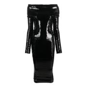 Zwarte Pailletten Bardot Midi Jurk Alexandre Vauthier , Black , Dames