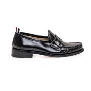 Zwarte Leren Loafers met Grosgrain Detail Thom Browne , Black , Heren