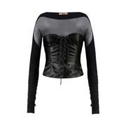 Zwarte Stretch Faux Leren Top Aniye By , Black , Dames