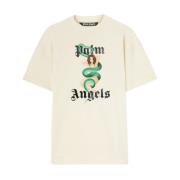 Grafische Print Crew Neck T-shirts Palm Angels , Beige , Heren