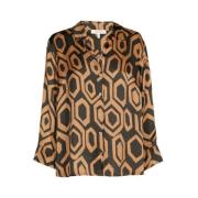 Blauwe Grafische Print Blouse met V-Hals Marie Méro , Brown , Dames