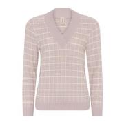 Geruite V-hals Pullover Blouse Ash Rose Skovhuus , Pink , Dames