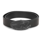 Zwart Leren Ovaal Gesp Riem Diesel , Black , Heren