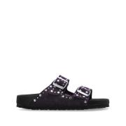 Paarse Suède Instap Sandalen Birkenstock , Purple , Dames