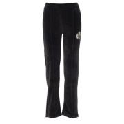 Velor Track Pants met NY Crest Sporty & Rich , Black , Dames