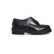 Zwarte Leren Brogue Veterschoenen Strategia , Black , Dames