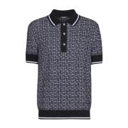 Gebreide Jacquard Poloshirt Wit Balmain , Black , Heren