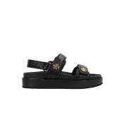 Zwarte leren platte sandalen met dubbel T-logo Tory Burch , Black , Da...