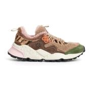 Beige, groen en bruin Teddy Sneakers Flower Mountain , Beige , Dames