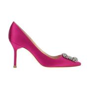 Paarse Satijnen Kristal Gesp Pumps Manolo Blahnik , Purple , Dames