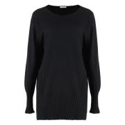 Luxe Cashmere Sweater met Ribgegevens Malo , Black , Dames