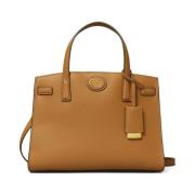 Bruine leren schoudertas met logo Tory Burch , Brown , Dames