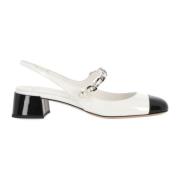 Witte Leren Kettingpompen Miu Miu , White , Dames