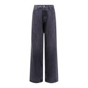 Vintage Zwarte Denim Broek Off White , Black , Heren