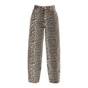 Leopard Print Barrel Jeans Ganni , Brown , Dames