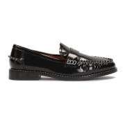 Zwarte leren schoenen met wit stiksel Kazar Studio , Black , Dames