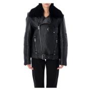 Zwarte Bikerjas met Shearling Kraag Saint Laurent , Black , Dames