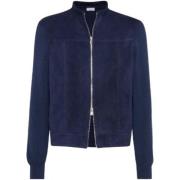 Middernachtblauwe Rits Bomberjack Brunello Cucinelli , Blue , Heren