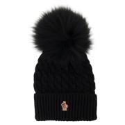 Pom Pom Geribbelde Wollen Muts Moncler , Black , Dames