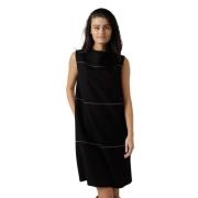 Midi jurk met horizontale lijnen en zakken Peserico , Black , Dames