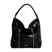 Zwarte leren hobo tas met vintage effect Zadig & Voltaire , Black , Da...