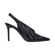 Zwarte Stiletto Muiltjes met Zilveren Logo Courrèges , Black , Dames