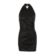 Zwart Leren Halternek Jurk Balmain , Black , Dames