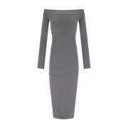 Stalen Gebreide Midi Jurk met Gouden Knopen Elisabetta Franchi , Gray ...