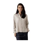 Elegante Blouse met V-Hals en Split Drykorn , Beige , Dames