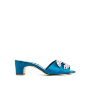 Blauwe Slip-On Satijnen Muiltjes Schoenen Manolo Blahnik , Blue , Dame...