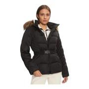 Gebelte gewatteerde jas met capuchon Guess , Black , Dames